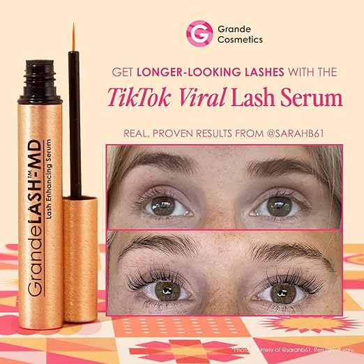 Grande Cosmetics GrandeLASH-MD Lash Enhancing Serum - Peptide &amp Vitamin Infused Formula for Longer Thicker Fuller Looking Lashes - Ophthalmologist Tested Cruelty-Free