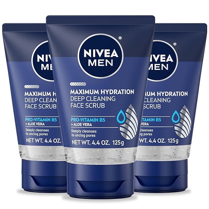 NIVEA MEN Maximum Hydration Deep Cleaning Face Scrub With Aloe Vera 3 Pack of 4.4 Oz Tubes