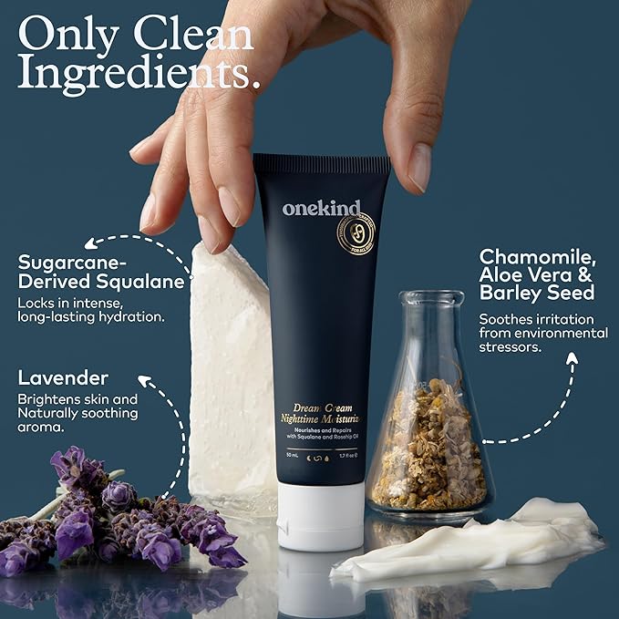 Onekind Dream Cream Night Moisturizer ? Hydrating Anti-Aging Face Cream with Squalane Rosehip &amp Shea Butter ? Fragrance-Free Vegan for Dry &amp Sensitive Skin ? 1.7 oz