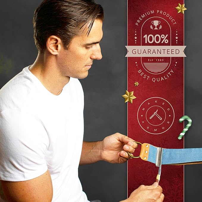 Naked Armor Straight Razor Leather Strop - 2.5 x 15 Cow Leather Razor Blade Sharpener with Brass Hooks Brown