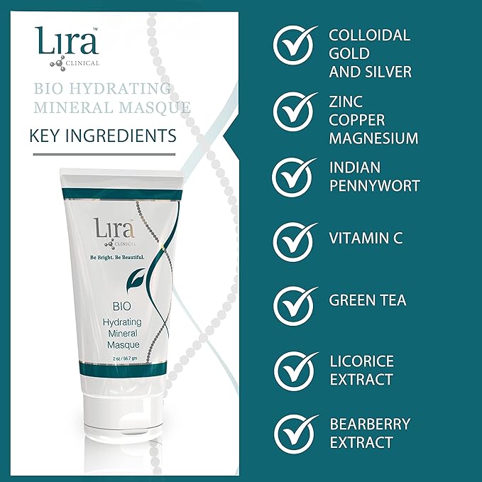 Lira Clinical BIO Hydrating Mineral Masque - Intense Nourishing Mineral Facial Mask with Hyaluronic Acid Vitamin C &amp Green Tea - Anti-acne Anti-Aging For All Skin Types - 2 fl oz