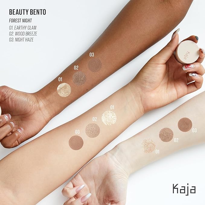 Kaja 3 Colors Eyeshadow - Beauty Bento 19 Forest Night | Mosaic Chrome Shimmer Matte finish Cruelty free K-Beauty Mini Palettes Easy Finger Blendable Glitter High Pigmentation 0.03 Oz