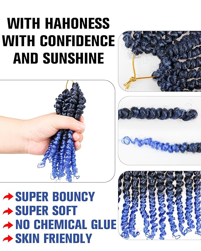10 Inch 8 Packs Pre Looped Passion Twist Crochet Hair for Black Women and Kids-Ombre Blue Super Soft Bouncy Synthetic Braided Hair Extensions(10 Inch-8 PacksT1B/Blue)