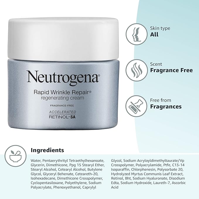 Neutrogena Rapid Wrinkle Repair Retinol Face Moisturizer Fragrance Free Daily Anti-Aging Face Cream with Retinol &amp Hyaluronic Acid to Fight Fine Lines Wrinkles &amp Dark Spots 1.7 oz