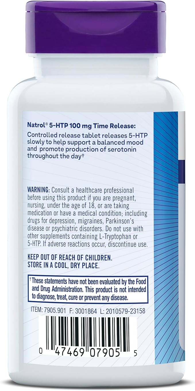 Natrol 5-HTP 100mg Dietary Supplement Helps Support a Balanced Mood Mood and Stress Support Supplement 90 Time Release Tablets 45-90 Day Supply