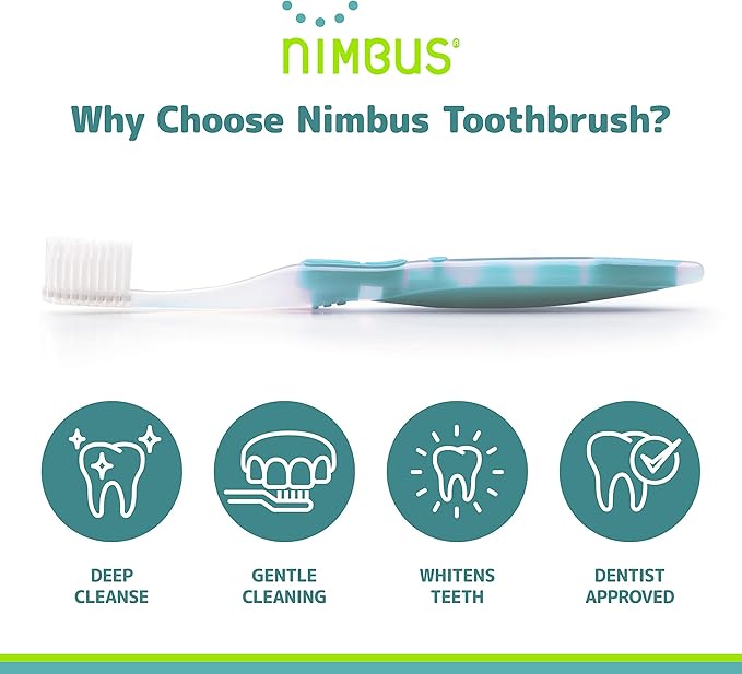 NIMBUS Extra Soft Toothbrushes (Compact Head) Periodontist Design Tapered Bristles for Sensitive Teeth and Receding Gums Individually Wrapped Plaque Remover Travel Toothbrush (10 Pack Colors Vary)