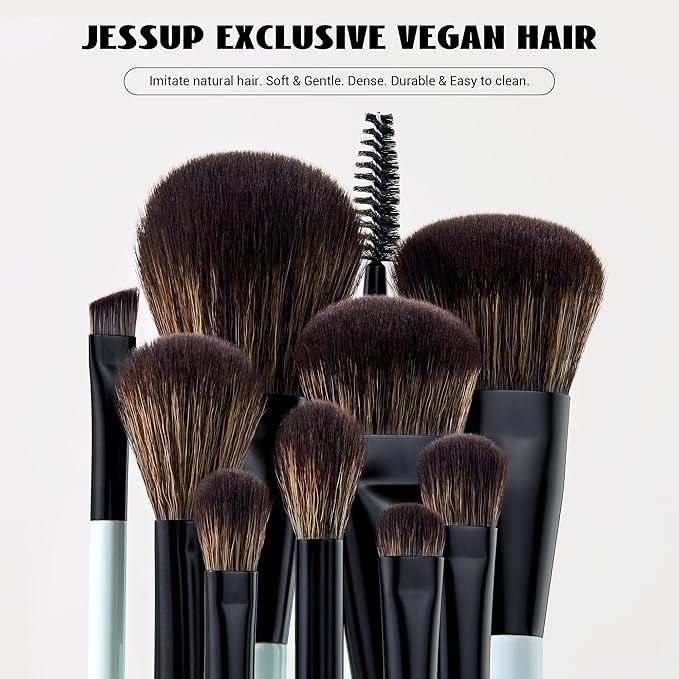 Jessup Makeup Brush Set 6pcs Double Sided Makeup Brushes Foundation Contour Blush Highlight Blending Eyebrow Brush Eyeshadow Brush Vegan Fiber Make up Brush Bright Cyan T501