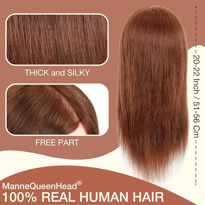 Mannequin Head with Human Hair - 20-22 Cosmetology Mannequin Head with 100% Real Human Hair for Braiding Practice Cutting - Manikin Head with Human Hair for Hairdresser with Tripod Set