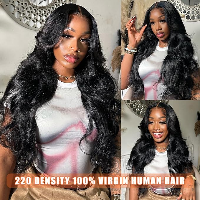 36 Inch Body Wave Lace Front Wigs Human Hair 13x6 HD Transparent Lace Front Wigs Pre Plucked Brazilian Virgin Human Hair Wig 220% Density Lace Frontal Wigs Natural Color