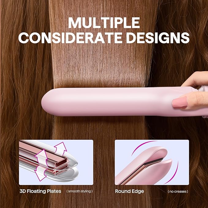 Wavytalk 3 in 1 Curling Wand Set Multi Curl Curling Iron Set with Heated Round Brush Flat Iron Hair Straightener 1 1/4 inch Curling Iron Dual Voltage Hair Curler(Pink)