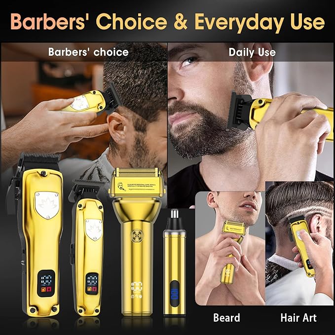 Professional Hair Clippers for Men Cordless Hair Clippers T-Blade Trimmer Nose Hair Trimmer Electric Shaver Set Haircut Grooming Kit with LED Display for Barber Ideal Gift for Him