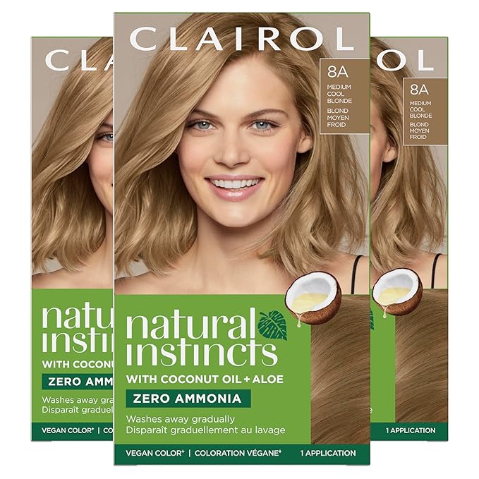 Clairol Natural Instincts Demi-Permanent Hair Dye 8A Medium Cool Blonde Hair Color Pack of 3