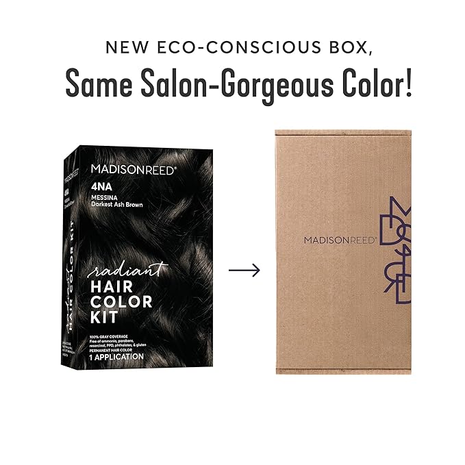 Madison Reed Radiant Hair Color Kit | 4NA Darkest Ash Brown with Cool Smoky Undertones (Messina Brown) for 100% Gray Hair Coverage | Dimensional Permanent Hair Dye | PPD-Free &amp Ammonia-Free | 1 Pa
