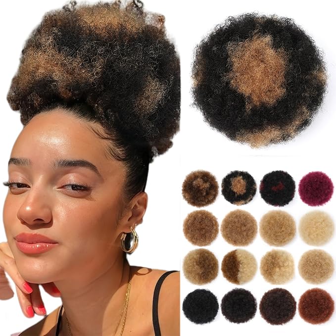 Fullart Afro Ponytail For Black Women #H1-30 Black mix Copper Red Soft Shiny Bouncy Clean and Healthy Hair Extensions Clip On Kinky Curly Ponytail Bun