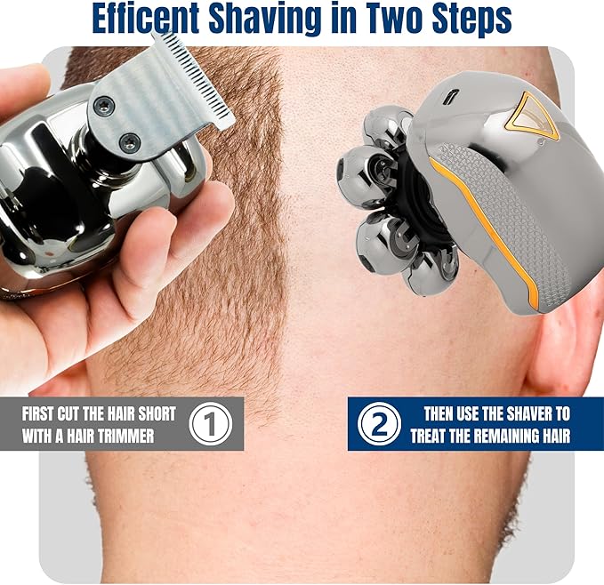 Head Shaver for Bald Man Cordless Electric Shavers - Detachable Heads Shavers for Men Waterproof Mens Razors for Shaving Rechargeable 7D Rotary Head ShaverNose Hair TrimmerEar Hair Trimmer for Men