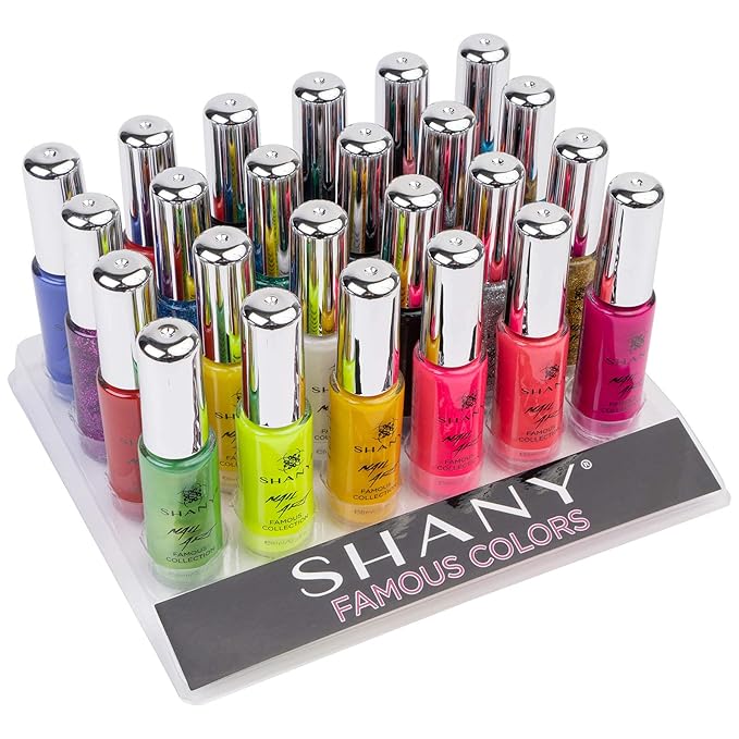SHANY Nail Art Set Nail Polish - Glitter Metallic Pearls Neon and Matte Nail Polish Nail Art Drawing Decoration Set With Built-in Thin Nail Art Brush - 24 Famous Colors Nail Polish Bulk