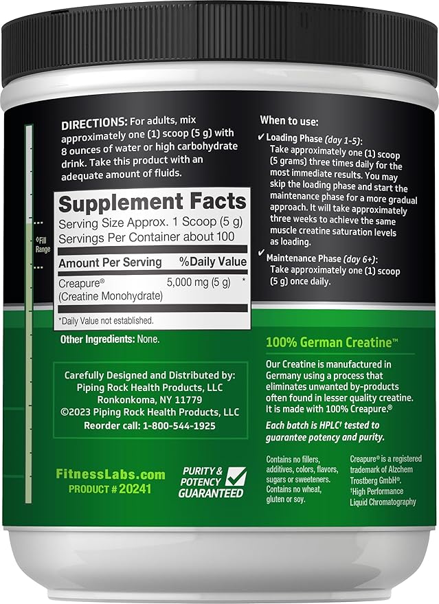 Fitness Labs German Creatine Monohydrate Powder | 500 Grams | Creapure Fitness Supplement | 100 Servings