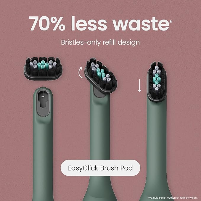 Quip Ultra Next Generation Smart Sonic Toothbrush - Timed Electric Toothbrush for Adults - Replaceable Brush Head Soft Bristles Silicone Handle 30-Day Battery Life Travel Case - Moss Green