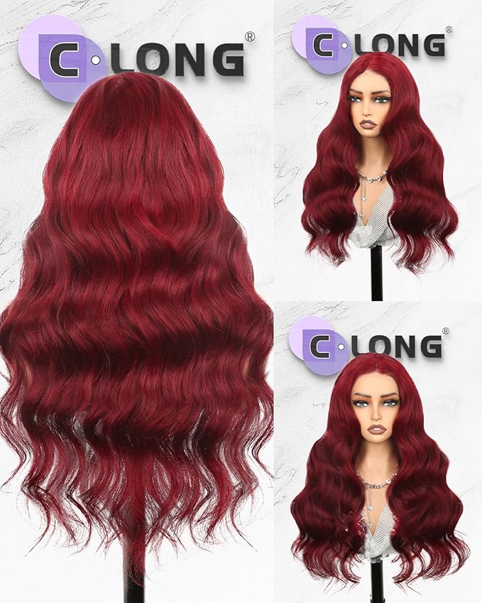 13X6 99j Burgundy Lace Front Wigs Human Hair200% Density 99j HD Lace Front Wigs Red Colored Body Wave Human Hair Wigs 30inch
