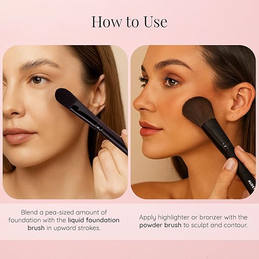 Aloette Professional 5-Piece Makeup Brush Set - Collection Includes Powder Brush Blush Brush Liquid Foundation Brush &amp 2 Eyeliner Brushes - Cruelty Free Synthetic Makeup Brushes for Face