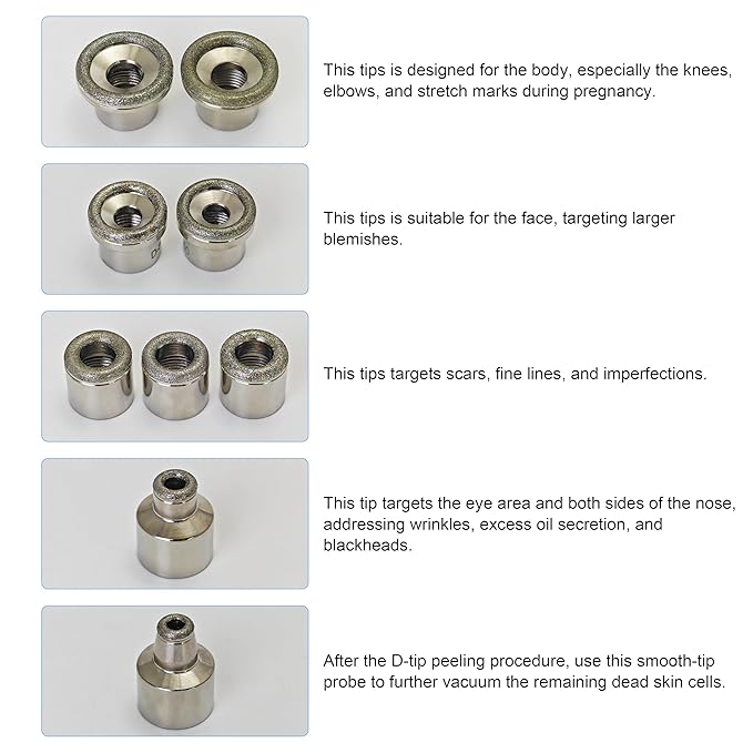 Elitzia 9 Tips 3 Wands Quality Diamond Dermabrasion Replacements Remove Wrinkles Blackheads Fine Lines ETL06C (Stainless Steel)