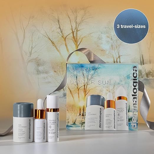 Dermalogica Warmth of the Winter Sun ? Travel Sized Skin Care Set Includes Face Exfoliants Facial Serum and Moisturizer with SPF