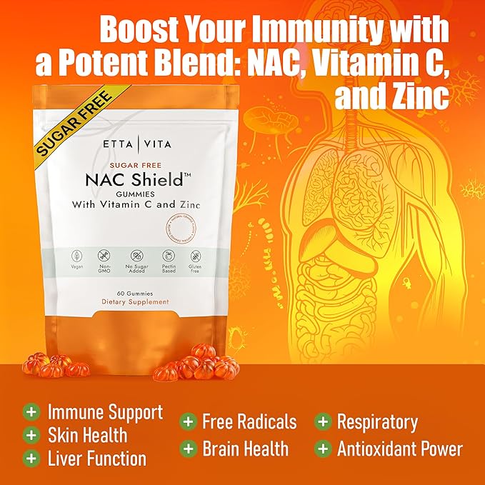 Sugar-Free NAC Gummies (Immune Support Complex) N-Acetyl Cysteine Vitamin C &amp Zinc - Supports Respiratory Health Liver Detox &amp Cleanse Kidney Function NAC Supplement for Kids and Adults -