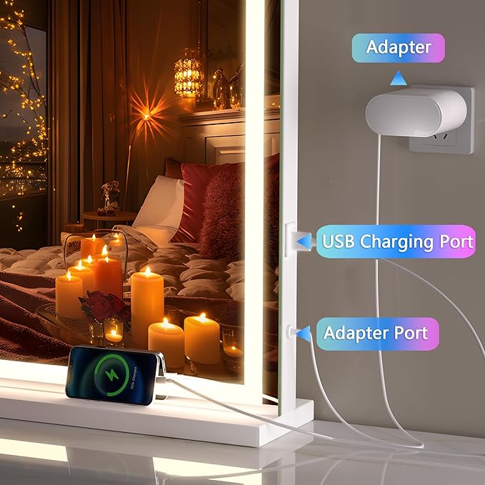 Hasipu Vanity Mirror with Lights 28 x 20 LED Makeup Mirror Lighted Makeup Mirror with Dimmable 3 Modes Touch Screen Control Vanity Mirror Square White