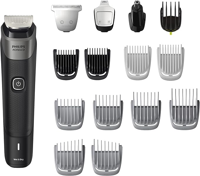 Philips Norelco Multigroom 5000 Series All-in-One Trimmer and Hair Clipper 18-Piece Men's Grooming Kit for Beard Face Hair Body and Intimate Areas No Blade Oil Needed Model MG5910/49