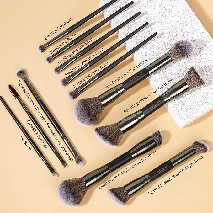 MAGEFY Makeup Brushes 37 Pcs Makeup Kit Multi-functional Makeup Tool Set with Double-End Powder Blush Eyeshadows Brush Make up Brushes Set BagBlack
