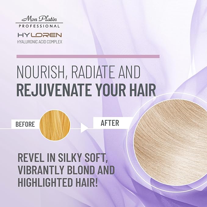 Mon Platin HYLOREN Blonde Highlights Mask with Hyaluronic Acid - 500 ml Premium Blonde Hair Mask to Neutralize Yellow and Orangey Tones - Treatment to Repair Restore Soften and Strengthen Hair