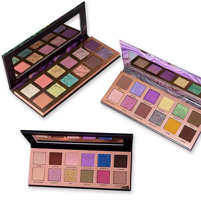 Whats Up Beauty - 3 Eyeshadow Palettes (Dragon Eye Desert Monsoon Geodes) Talc Free Clean Cruelty Free Made in Italy Sustainable Makeup