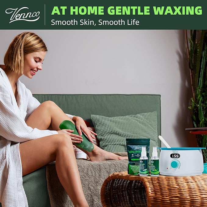 Waxing Kit for Women Men - Premium Digital Wax Melt Warmer Kit for Sensitive Skin Coarse Hair Removal - 14oz Hard Wax Beads &amp Silicone Liner - for Bikini Brazilian Body Face Leg - Home Wax Kit