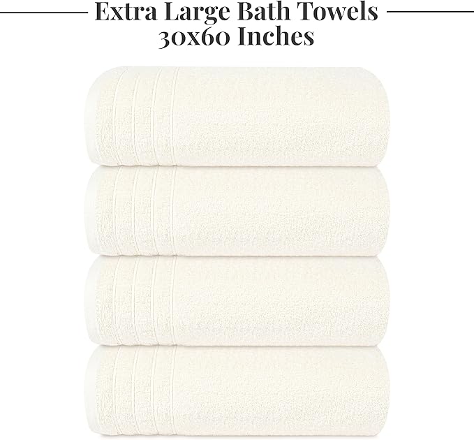 Tens Towels Pack of 4 Extra Large Bath Towels 30 x 60 Inches 100% Cotton Larger &amp Lighter Weight Quicker to Dry Super Soft and Absorbent Perfect for Bathroom Cream
