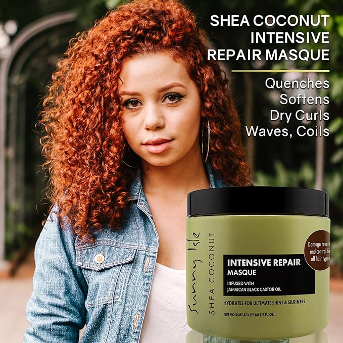 Sunny Isle Shea Coconut Intensive Repair Masque 16oz (Pack of 3) | Jamaican Black Castor Oil Infused | Deeply Conditions Repairs Hydrates Strengthens Damaged Hair | Adds Shine &amp Body
