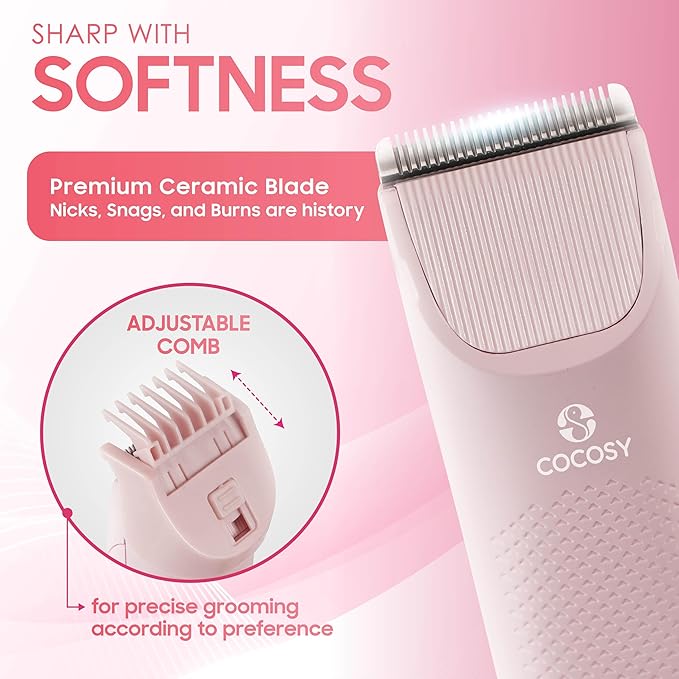 Bikini Trimmer - Pubic Hair Trimmer for Women Ceramic Blade Waterproof Electric Shaver for Women with Standing Recharge Dock &amp Travel Pouch Female Hygiene Razor