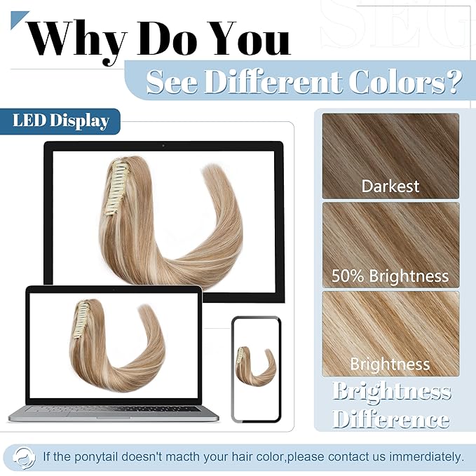 SEGO Claw Clip Ponytail Extension Human Hair Clip in Ponytail Hair Extensions Real Human Hair Pony Tails Hair Extensions Long Straight For Women -16 Inch Golden Brown&ampBleach Blonde 105 Gram