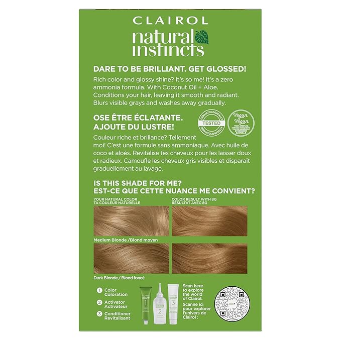 Clairol Natural Instincts Demi-Permanent Hair Dye 8G Medium Golden Blonde Hair Color Pack of 3