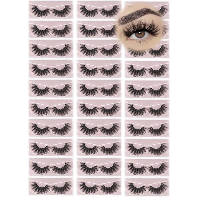 Wholesale Lashes 3D Faux Mink Eyelash Bulk 18mm Handmade Reusable Eye Lash Dramatic Fluffy False Lash with Glitter Portable Packing (30 pairs - A10)
