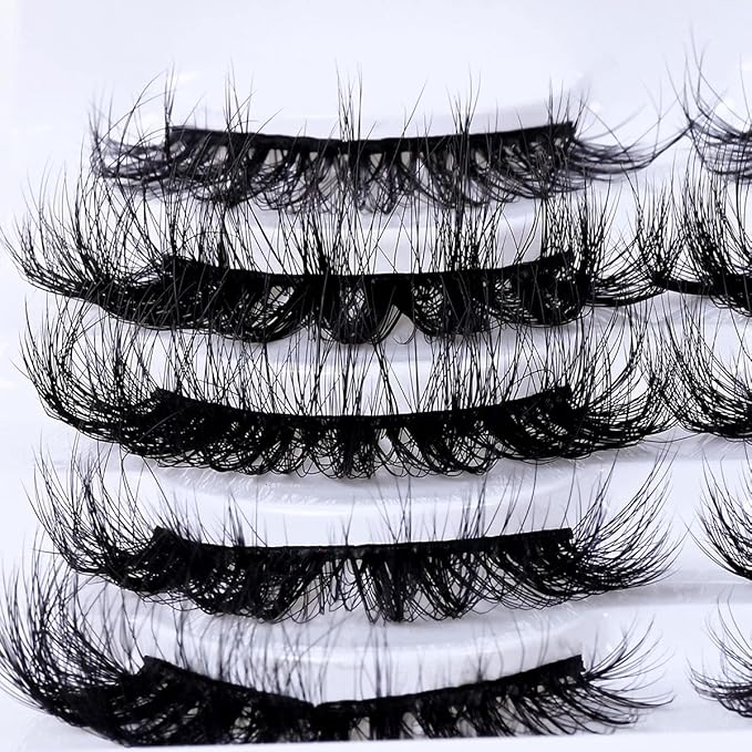 Wholesale Lashes 3D Faux Mink Eyelash Bulk 18mm Handmade Reusable Eye Lash 5 Styles Dramatic Fluffy False Lash with Glitter Portable Packing (Fluffy 5 styles-50 pairs)