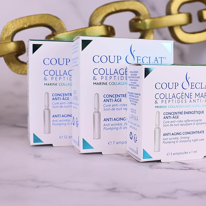 Coup d'Eclat 12 Piece Marine Collagen Ampoules - Anti-Aging Skin Care Rejuvenating Facial Serum for Fine Lines &amp Wrinkles Plumping &amp Hydrating 12 Ampoule Serum for Face