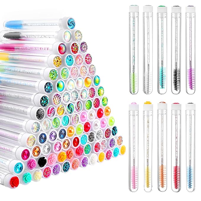 200 Pieces Mascara Wand Tube Set 100 Pcs Lash Spoolies for Eyelash Extensions 100 Pcs Diamond Empty Mascara Brush Disposable Colorful Eyebrow Applicator Makeup Tool Mix Color
