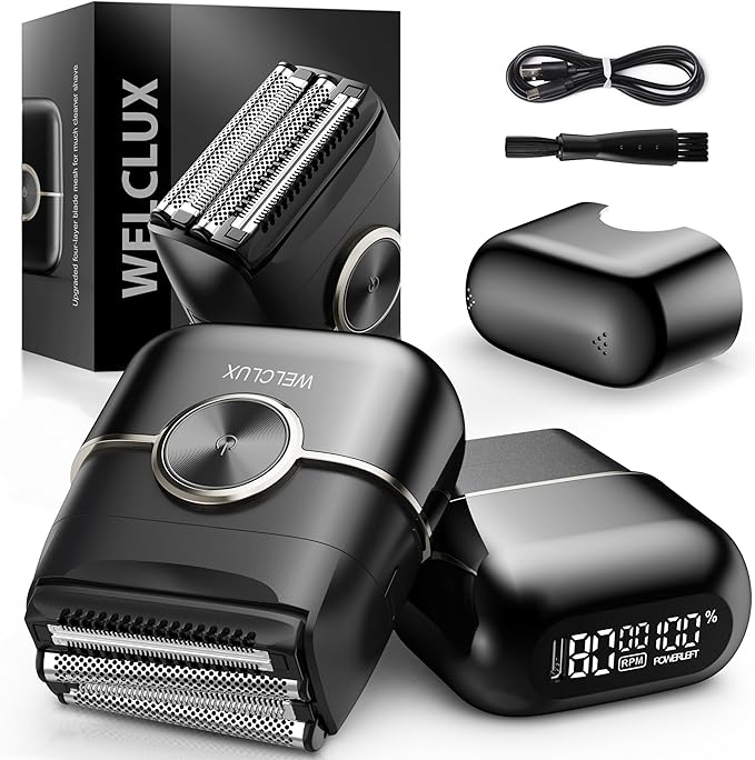 Electric Foil Shavers for Men: Mini Electric Razor with 4 Floating Blades &amp Big LED Display - Foil Shaver for Men with 2 Gears Adjustable - Face Shaver with IPX7 WaterproofUSB Type C
