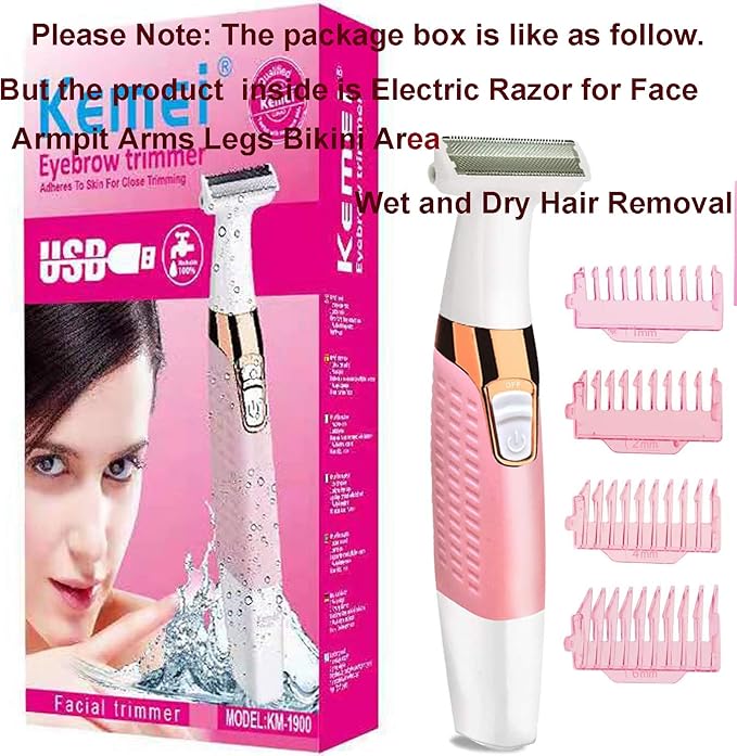Electric Shaver Trimmer for Women Full BodyPainless Lady Wet &amp Dry Electric Bikini Line Trimmer Body Hair Remover for Leg Underarm Eyebrow PublicUSB Rechargeable Cordless Waterproof