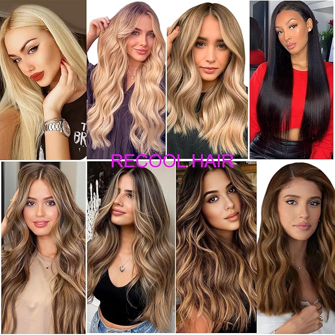 RECOOL Wire Hair Extensions Real Human Hair Balayage Chocolate Brown to Caramel Blonde Remy Hair Extensions Invisible Wire Hair Extension Straight Clip in Hair Extension(16 inch)