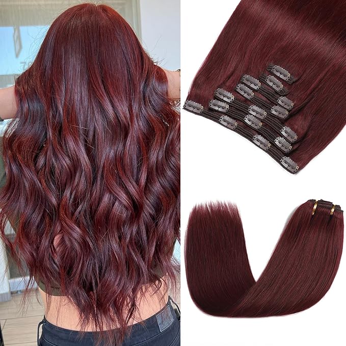 Clip in Hair Extensions Real Human Hair - 160g 20 Inch 7pcs Burgundy Red Color - Premium Soft Hair Extensions Real Human Hair Clip ins Straight Double Weft for Women (#99J 20 Inch)