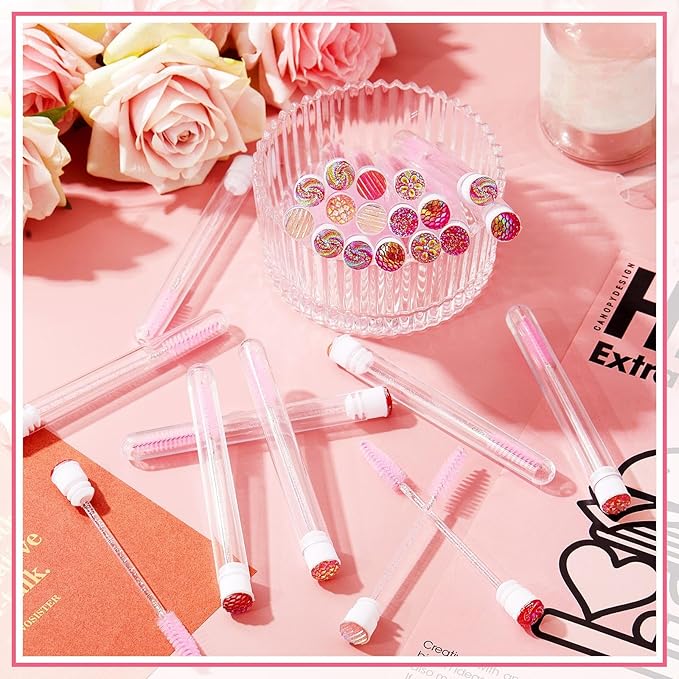200 Pieces Mascara Wand Tube Set 100 Pcs Lash Spoolies for Eyelash Extensions 100 Pcs Diamond Empty Mascara Brush Disposable Colorful Eyebrow Applicator Makeup Tool Mix Color (Cute)
