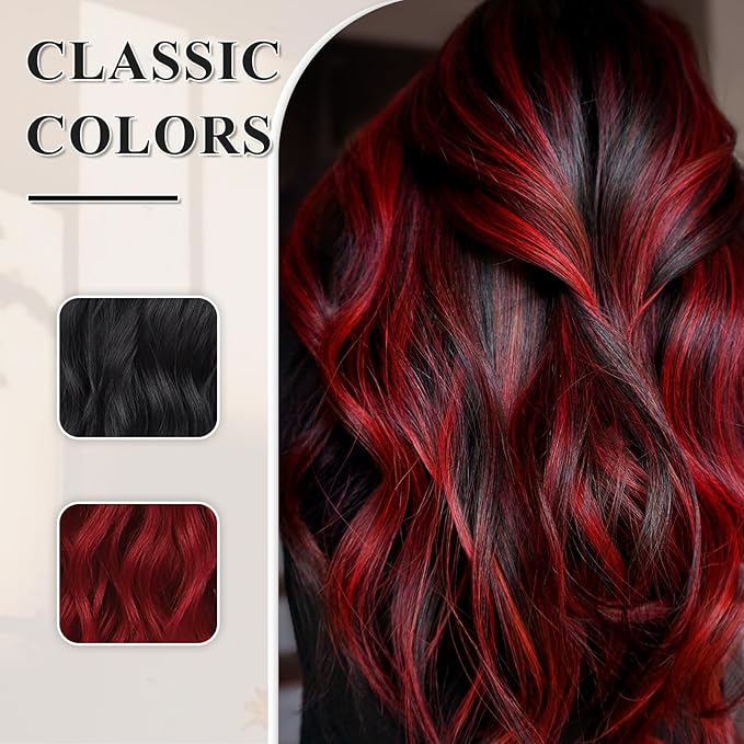 FAVE Red and Black Wig Long Synthetic Red Wig Natural Wavy Wig for Black Women Dark Red Wig for Daily Part Use 28IN(Red Highlight)