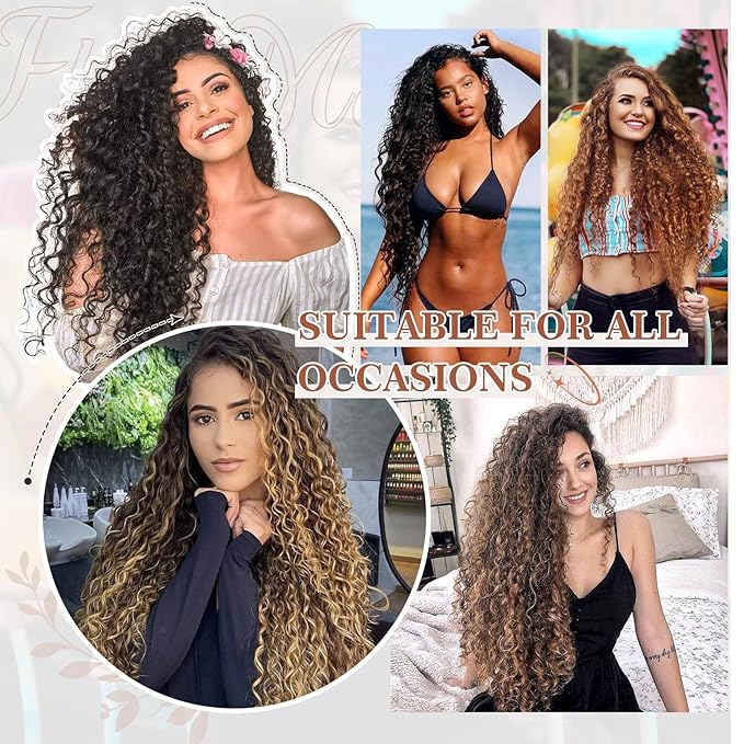 Clip in Hair Extensions FLUFYMOOZ 4PC 100ï¼?Pure Protein Silk Hair Extensions Long Soft Natural Hairpiece 20 Inch Curly Hair Extension for Women (Almond Brown with Cooper Red)