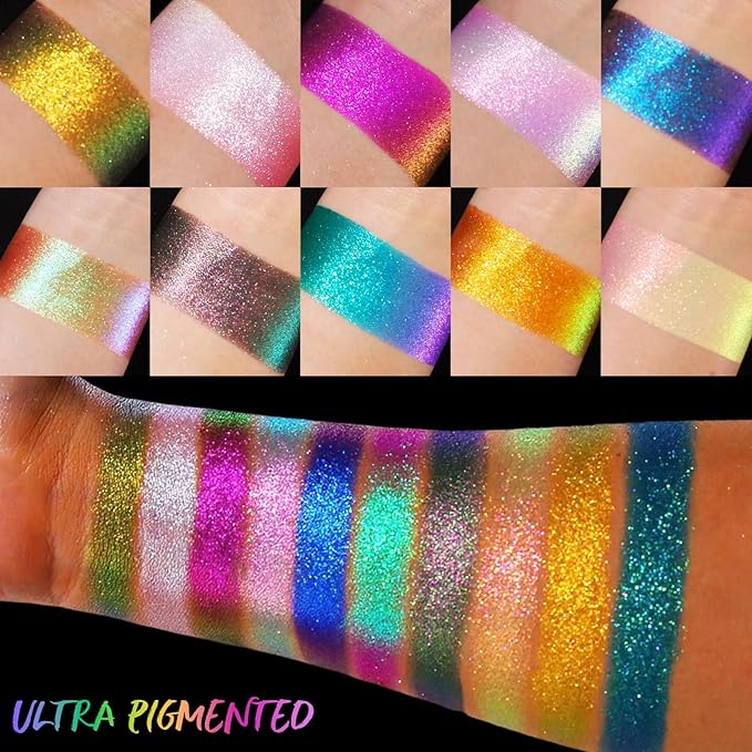 UCANBE Chameleon Multichrome Eyeshadow Palette 10 Colors Shifting Chromatic Light-Reflecting Metallic Eye Shadow Multi-Use Blendable Holographic Glitter Shimmer Eye Makeup Pallet (Solar Python)